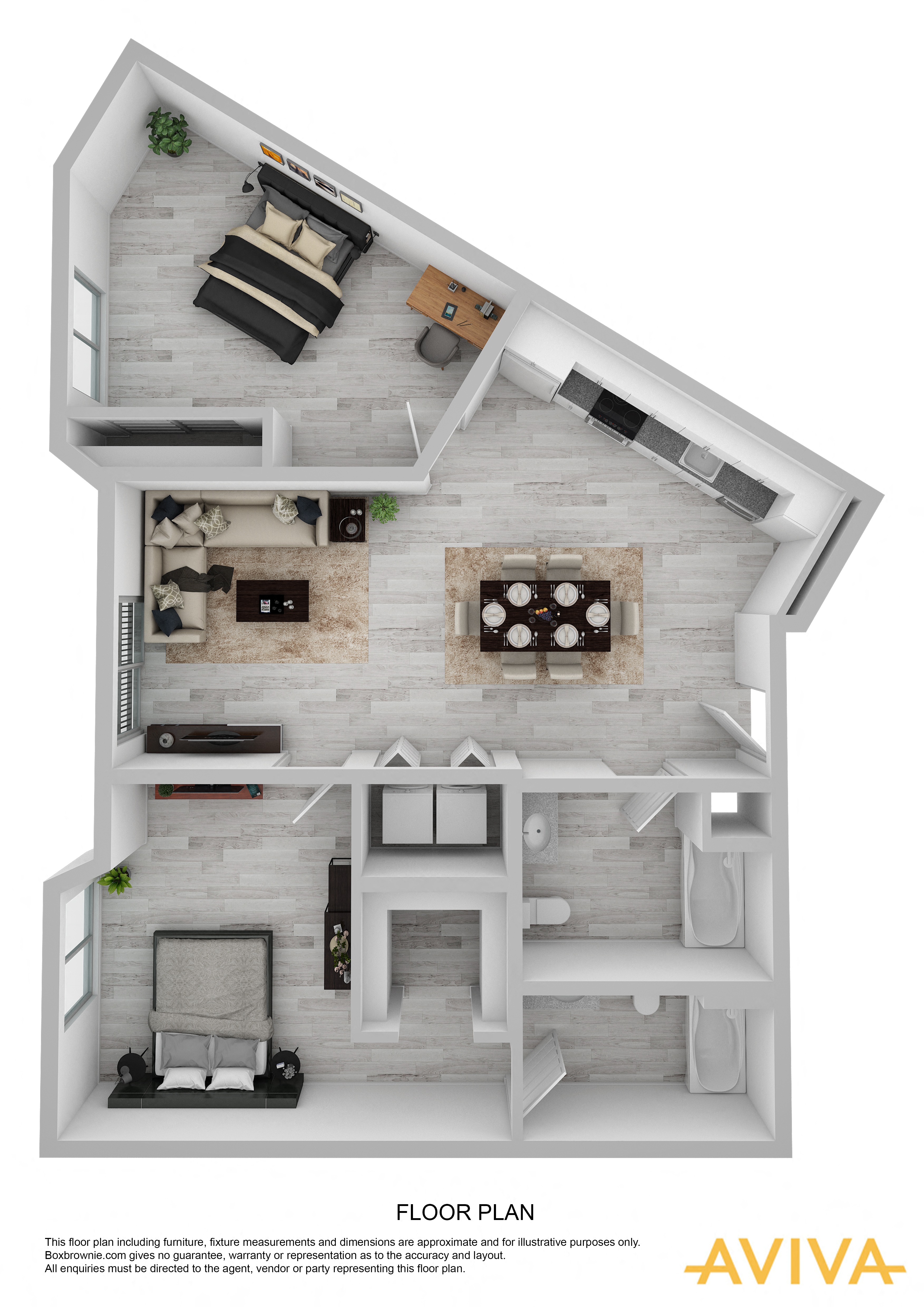 Floor plan for 2 beds, 2 baths, 980 sqft